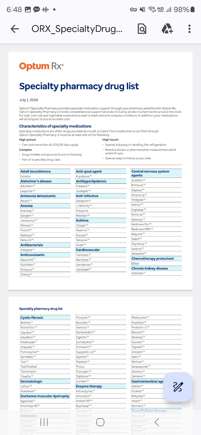 옵텀rx Specialty pharmacy drug list : 셀트리온(068270)