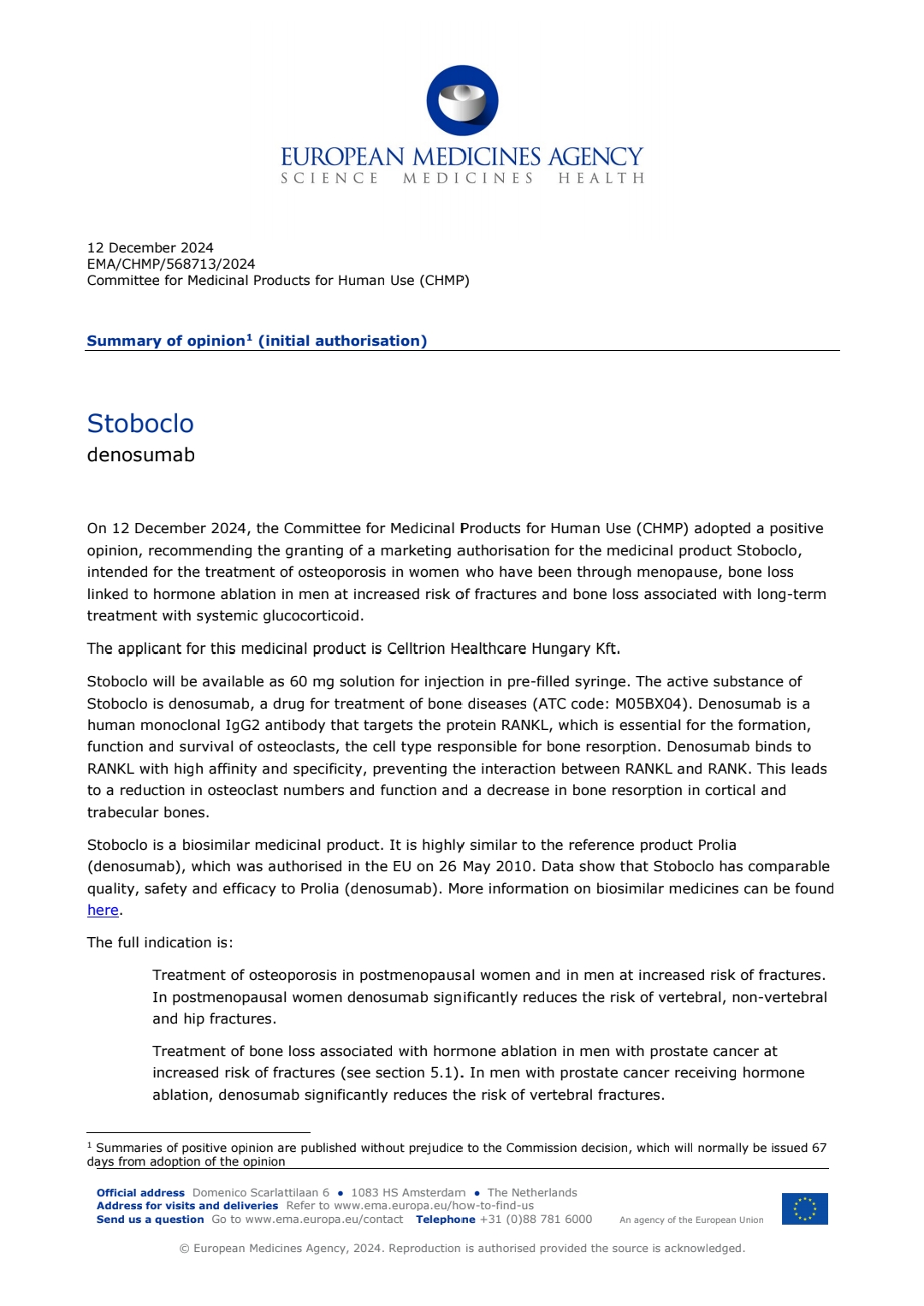 Stoboclo Instructions.pdf Stoboclo (denosumab) CHMP 승인 권고 : 셀트리온(068270)